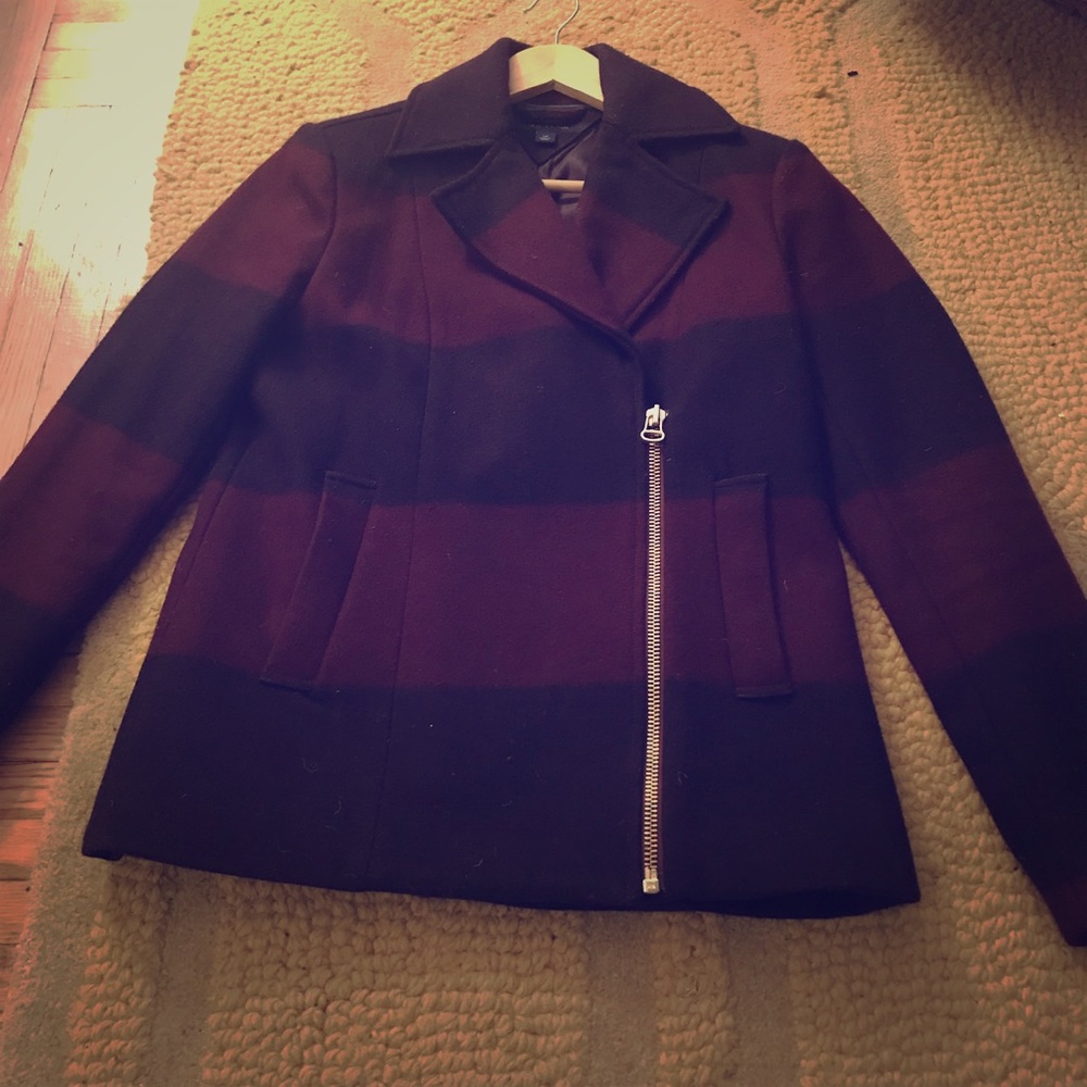Tommy Hilfiger wide-striped burgundy wool coat